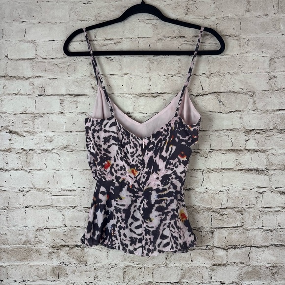 Parker Women's Small Silk Viscose Spaghetti Strap Top Blouse Animal V Neck Pink - Picture 5 of 5